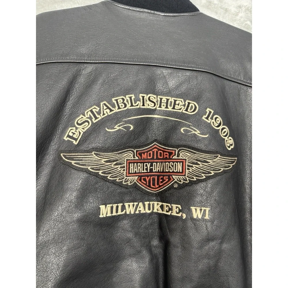 Vintage Harley Davidson Jacket Mens Medium Leather Bomber Milwaukee Biker Logo